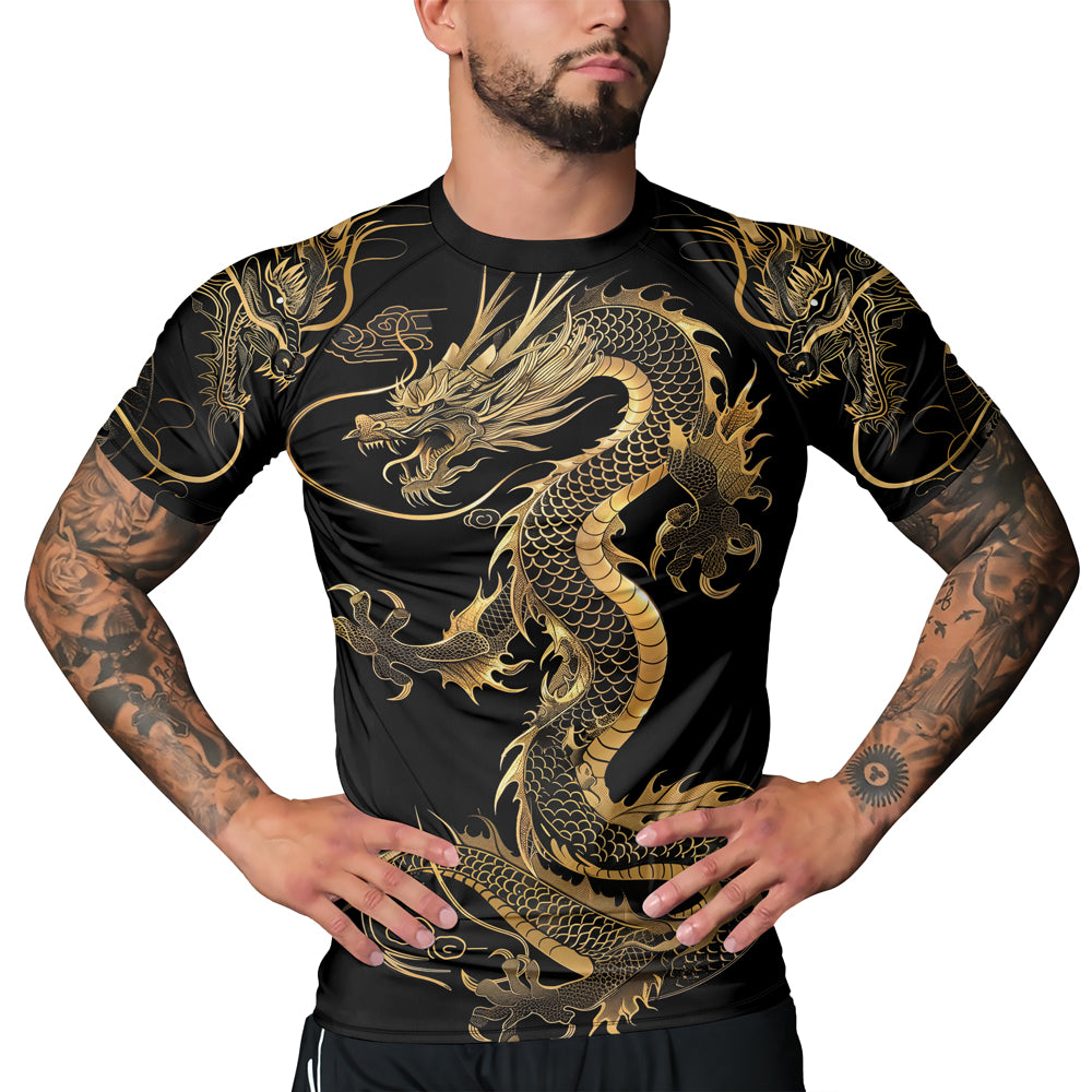 Rashninja Golden Dragon Black Men's Short Sleeve Rash Guard