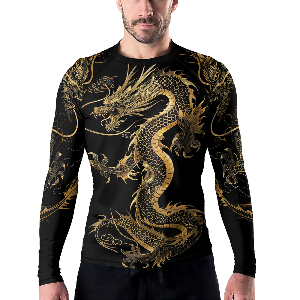 Rashninja Golden Dragon Black Men's Long Sleeve Rash Guard