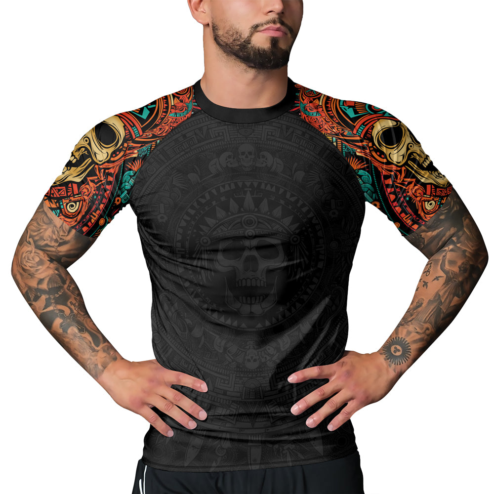 Rashninja Aztec Tribal Skull Men's Short Sleeve Rash Guard