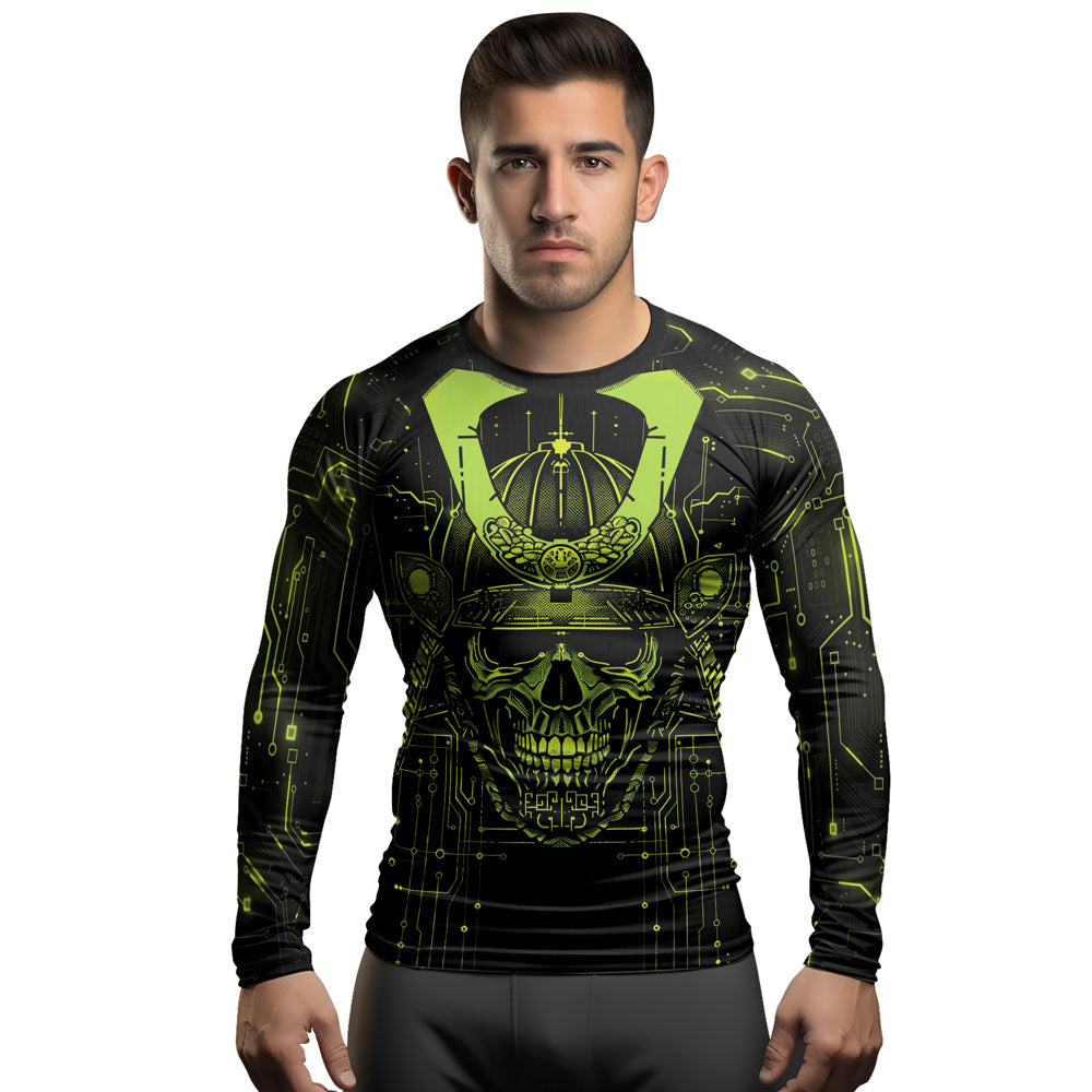 Rashninja Cyber Samurai Circuit Green Men's Long Sleeve Rash Guard