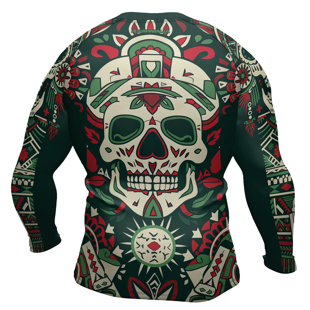 Rashninja Aztec Tribal Skull Mandala Men's Long Sleeve Rash Guard