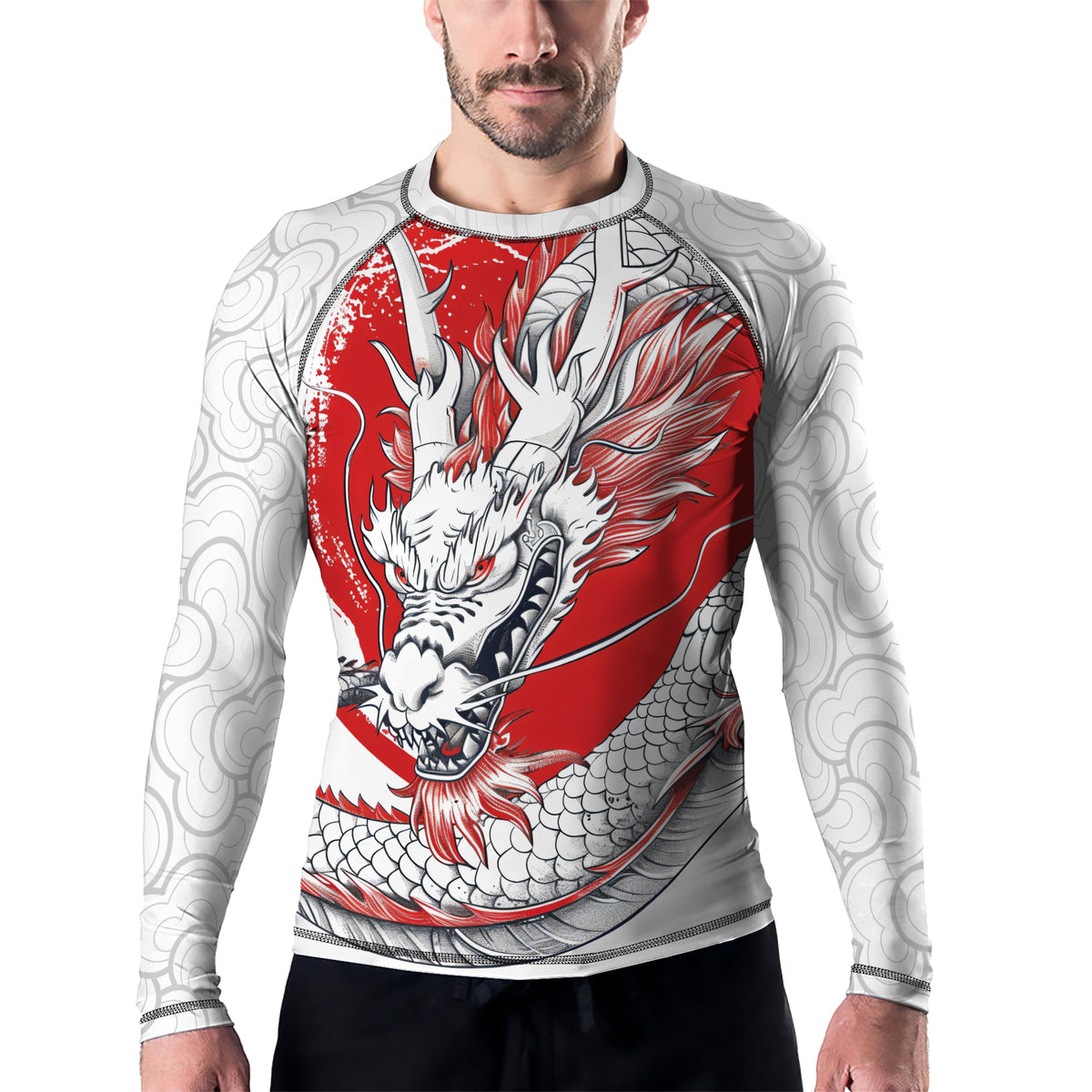 Rashninja Dragon Eclipse Red Men's Long Sleeve Rash Guard
