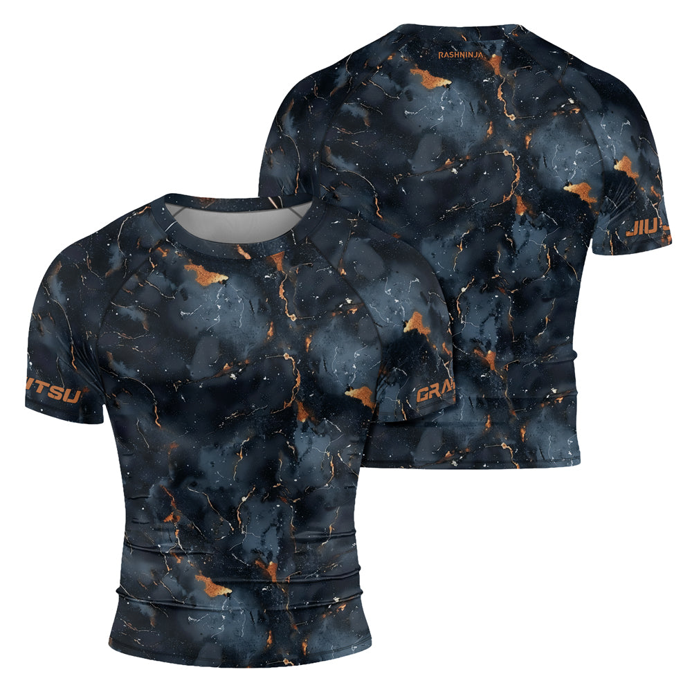 Rashninja Cyber Storm Marble Black Men's Short Sleeve Rash Guard