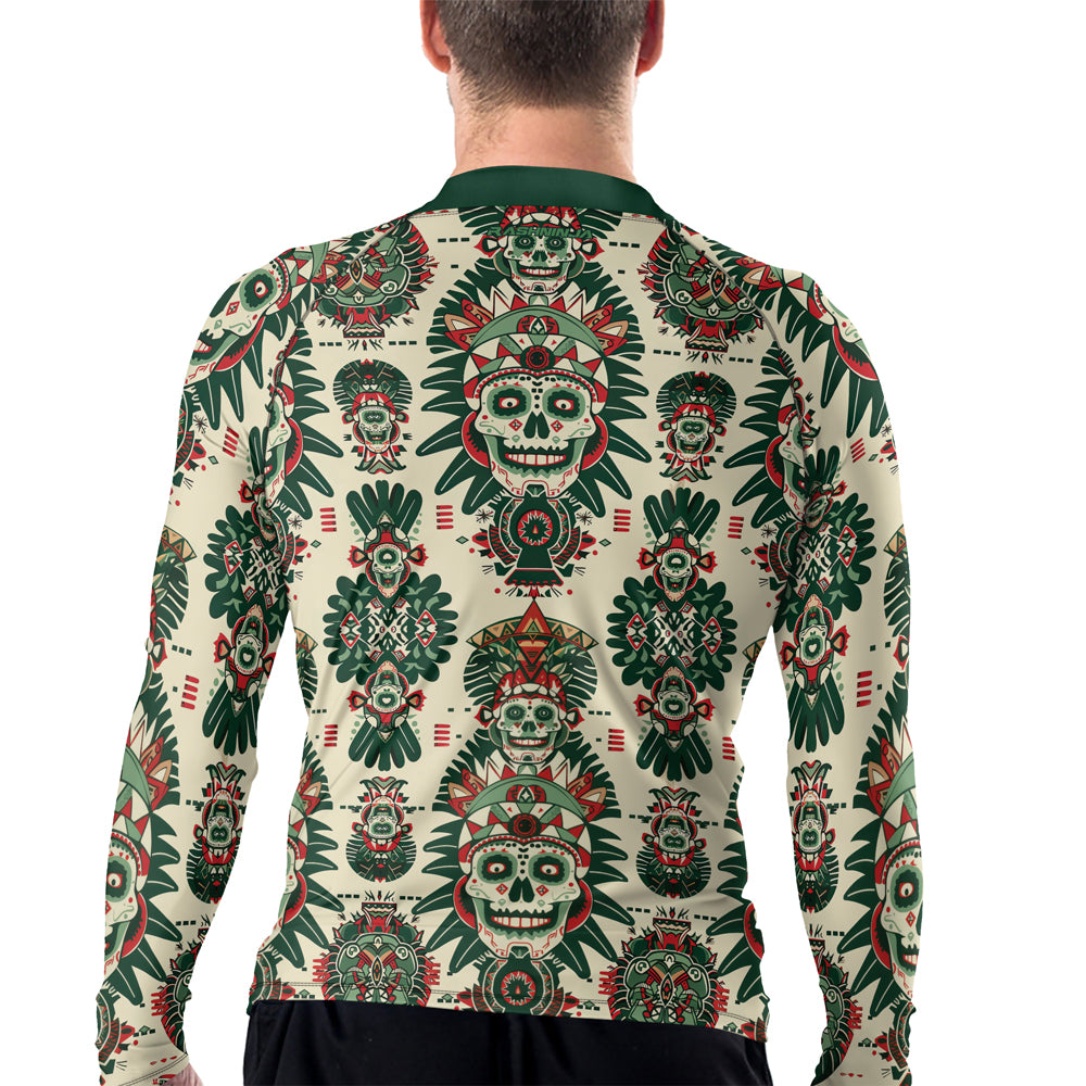 Rashninja Aztec Skull Mandala Men's Long Sleeve Rash Guard