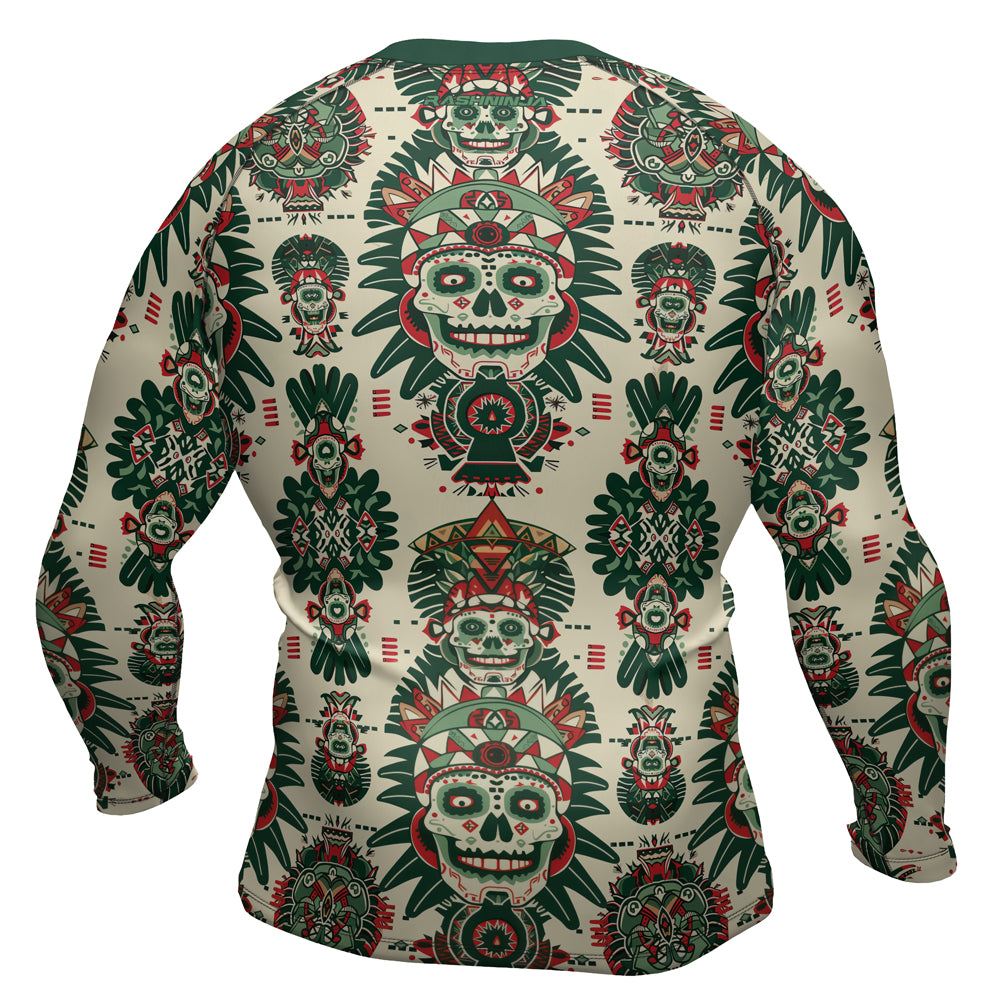 Rashninja Aztec Skull Mandala Men's Long Sleeve Rash Guard