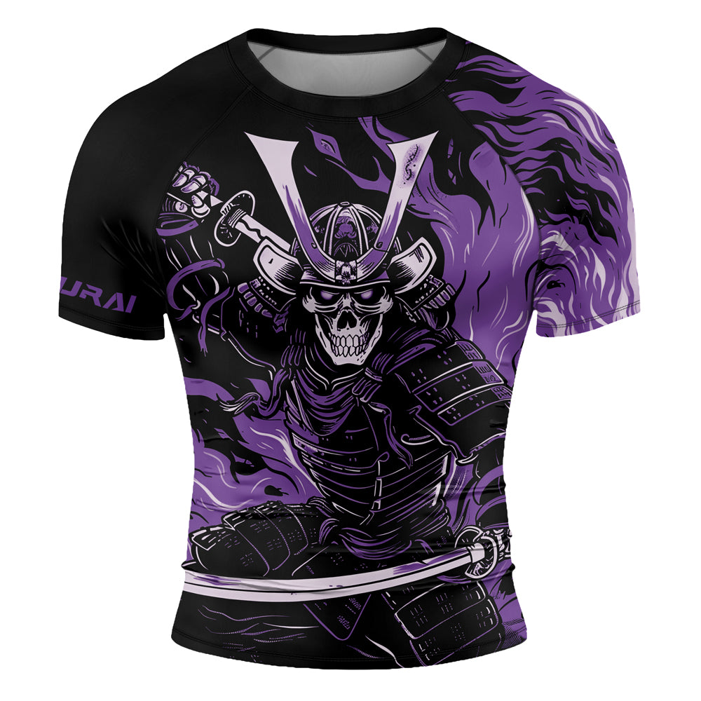 Rashninja Samurai Skull Flames Men's Short Sleeve Rash Guard