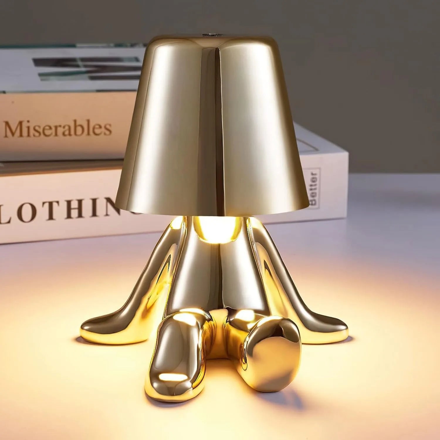 Bedside touch control table lamp, golden figurine decorative LED light, three-level brightness small night light for the room