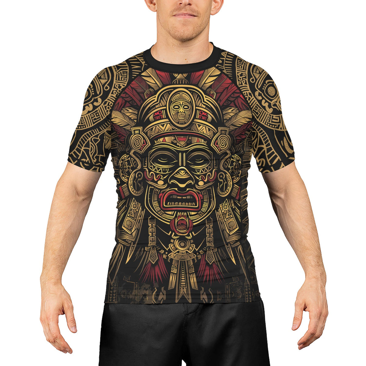 Rashninja Aztec Pyramid Ritual Men's Short Sleeve Rash Guard