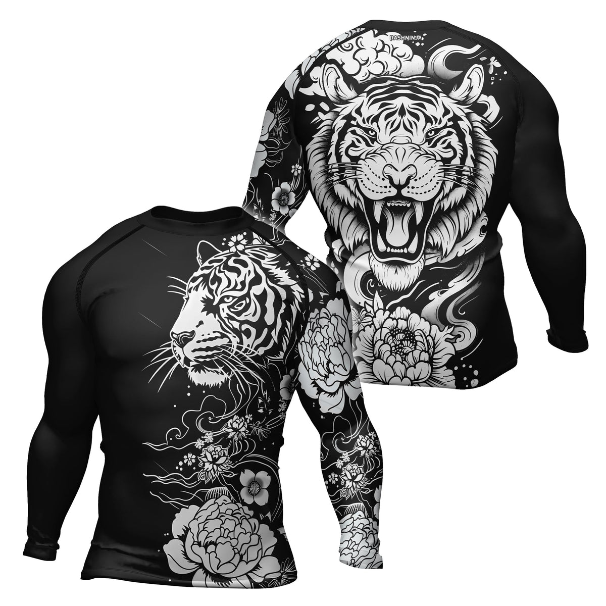Rashninja Tiger Black White Men's Long Sleeve Rash Guard