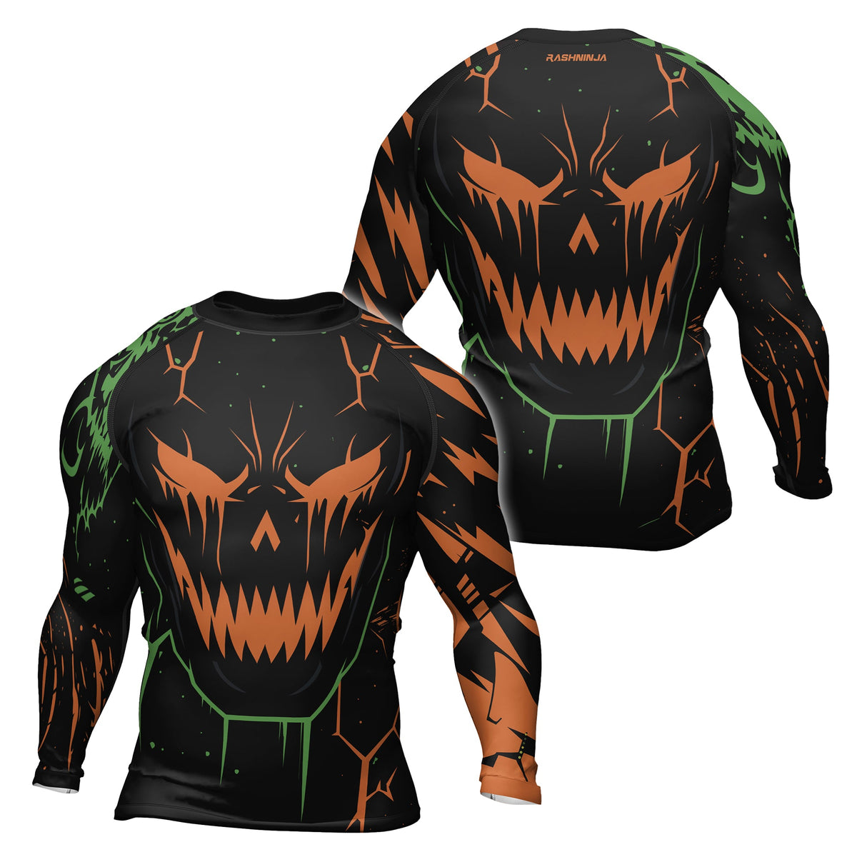 Rashninja Halloween Pumpkin Skull Blaze Men's Long Sleeve Rash Guard