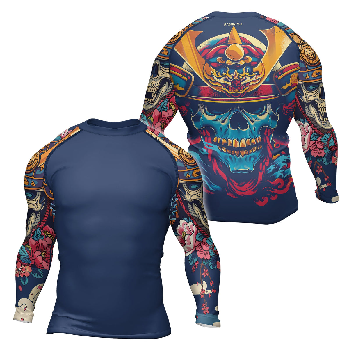 Rashninja Samurai Skull Blossom Men's Long Sleeve Rash Guard