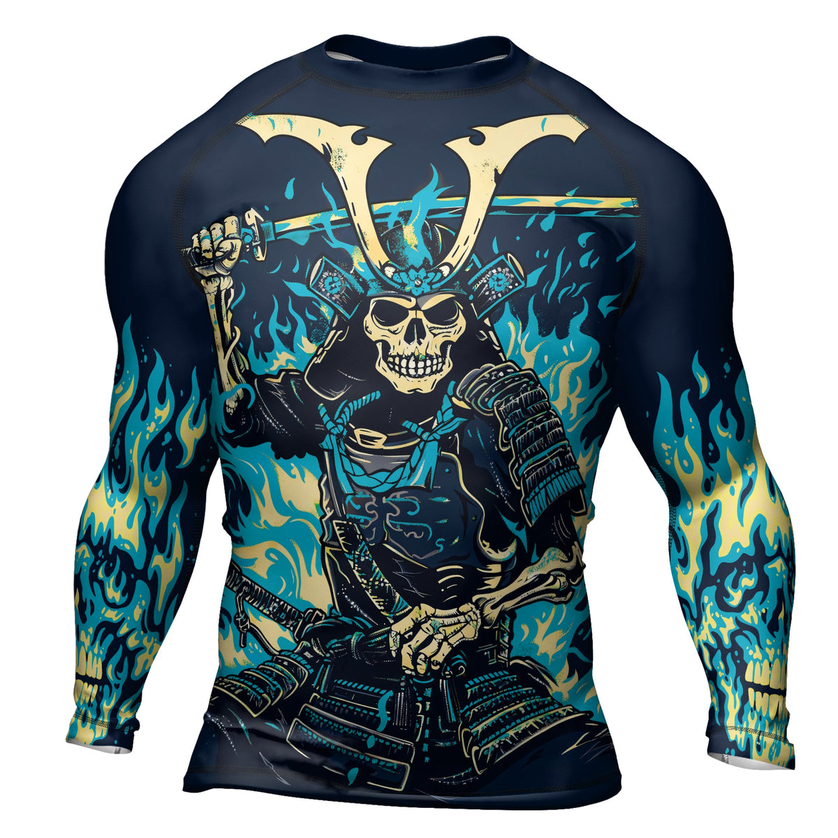 Rashninja Samurai Skull Inferno Men's Long Sleeve Rash Guard