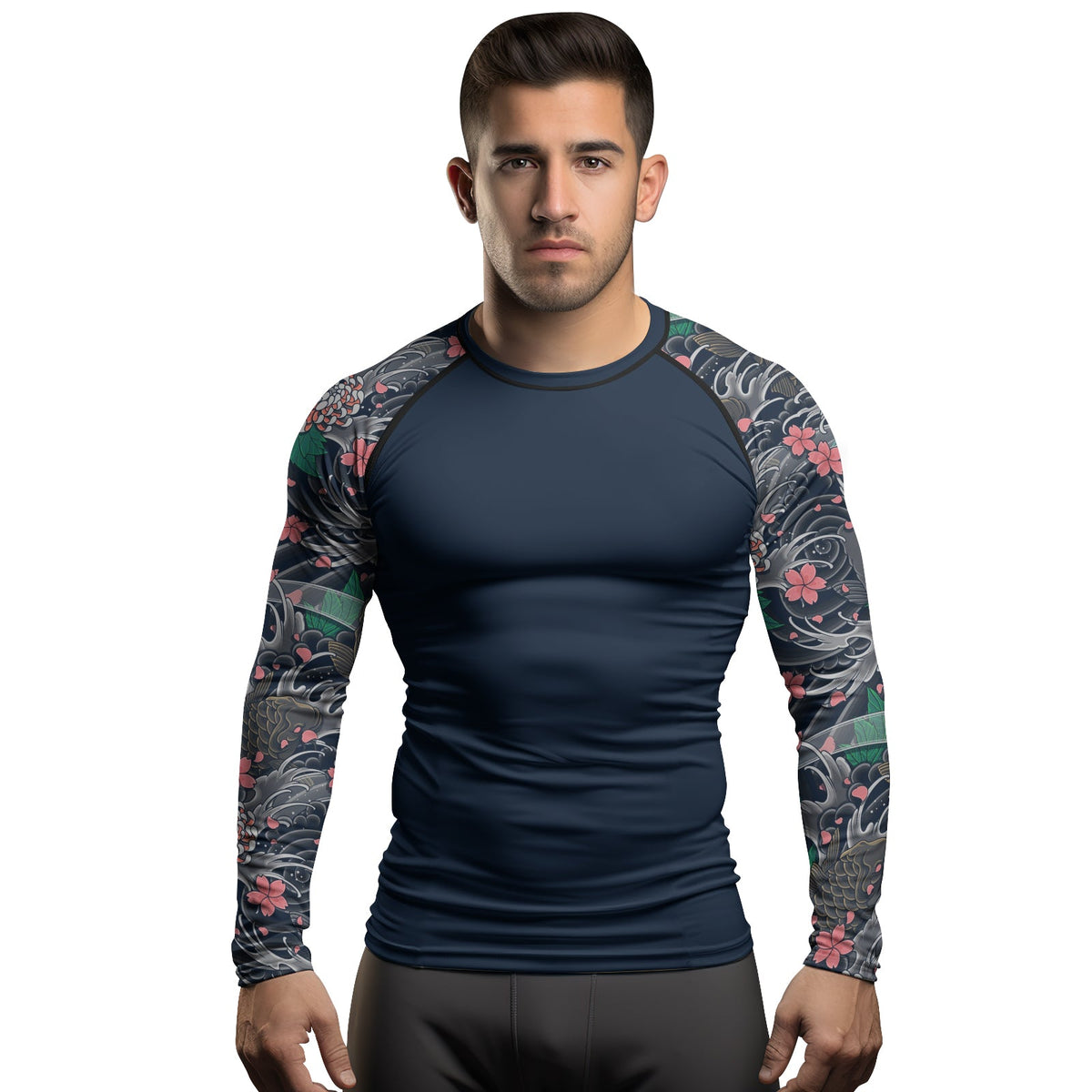 Rashninja Koi Blossom Waves Men's Long Sleeve Rash Guard