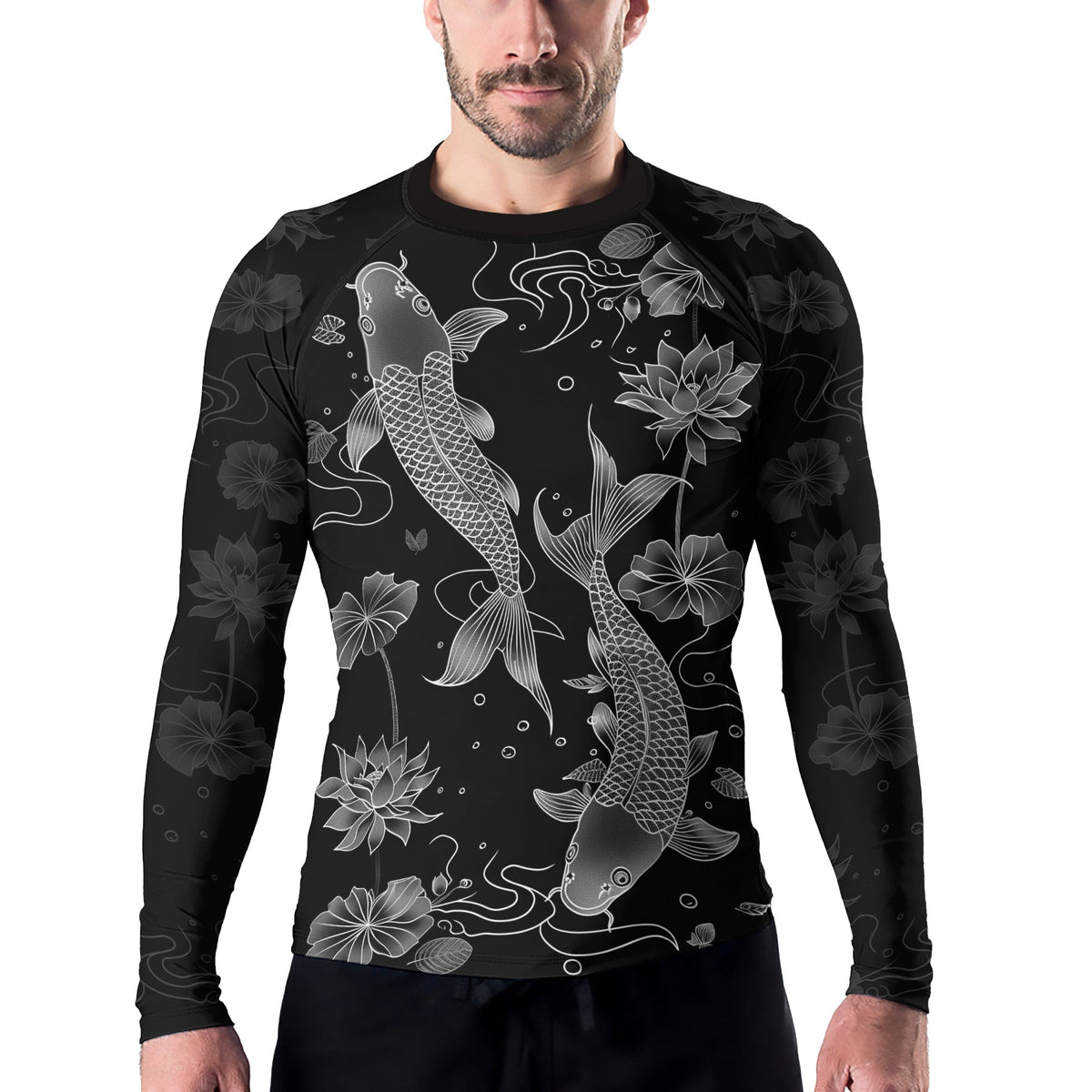 Rashninja Koi Lotus Flow Men's Long Sleeve Rash Guard