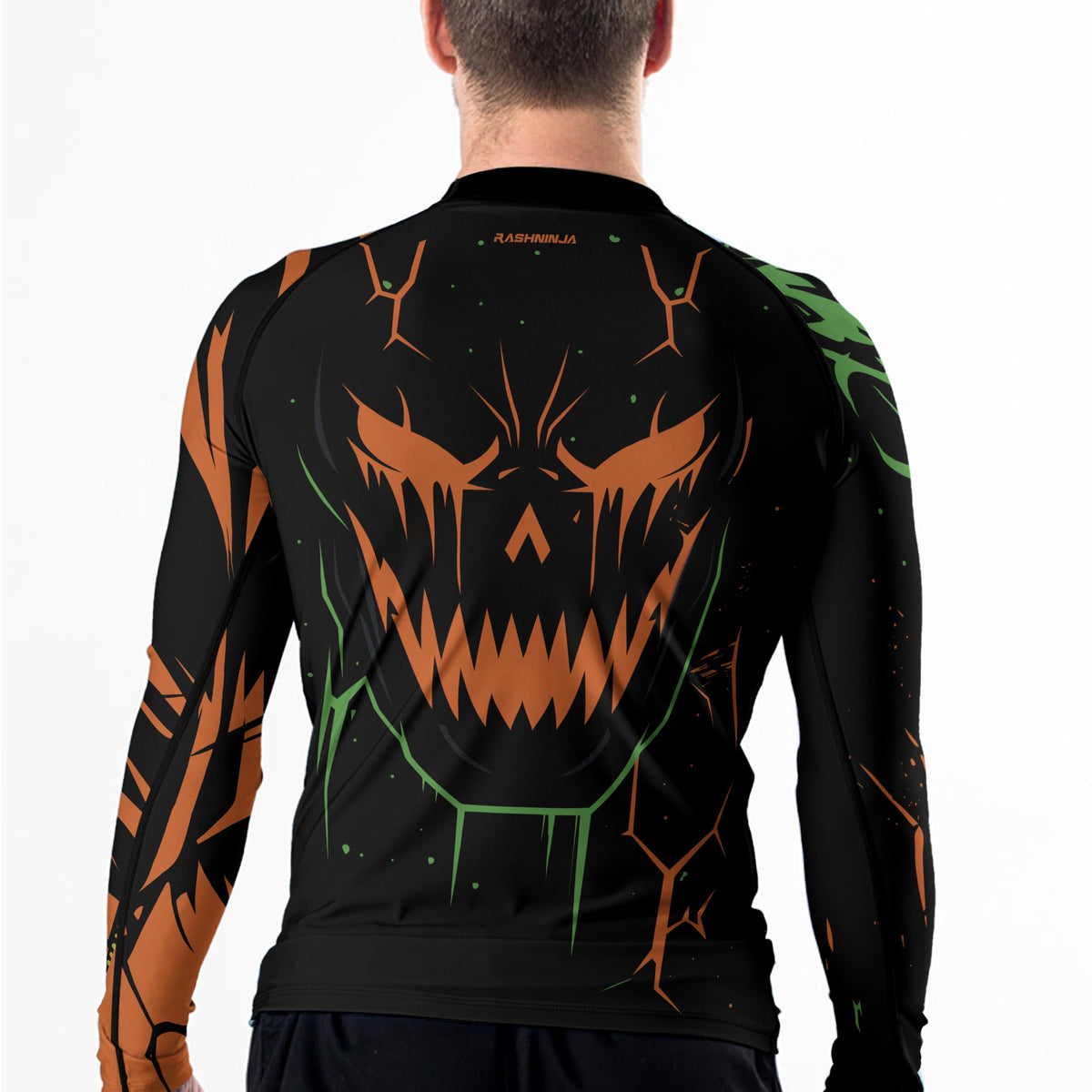 Rashninja Halloween Pumpkin Skull Blaze Men's Long Sleeve Rash Guard