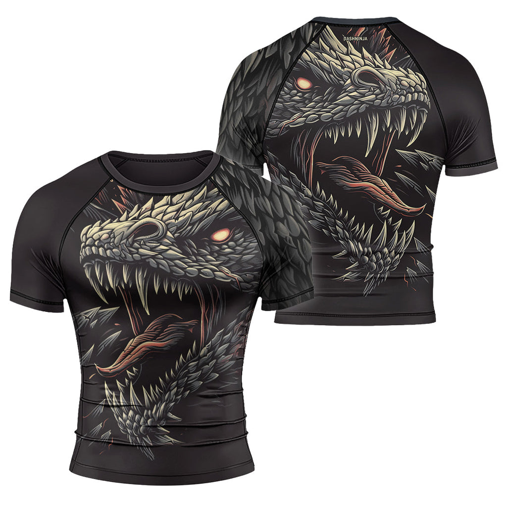 Rashninja Dragon Black White Men's Short Sleeve Rash Guard
