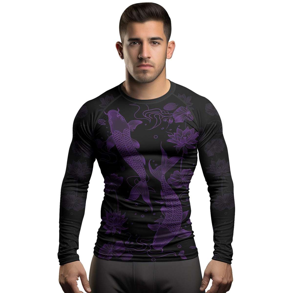 Rashninja Koi Lotus Flow Men's Long Sleeve Rash Guard