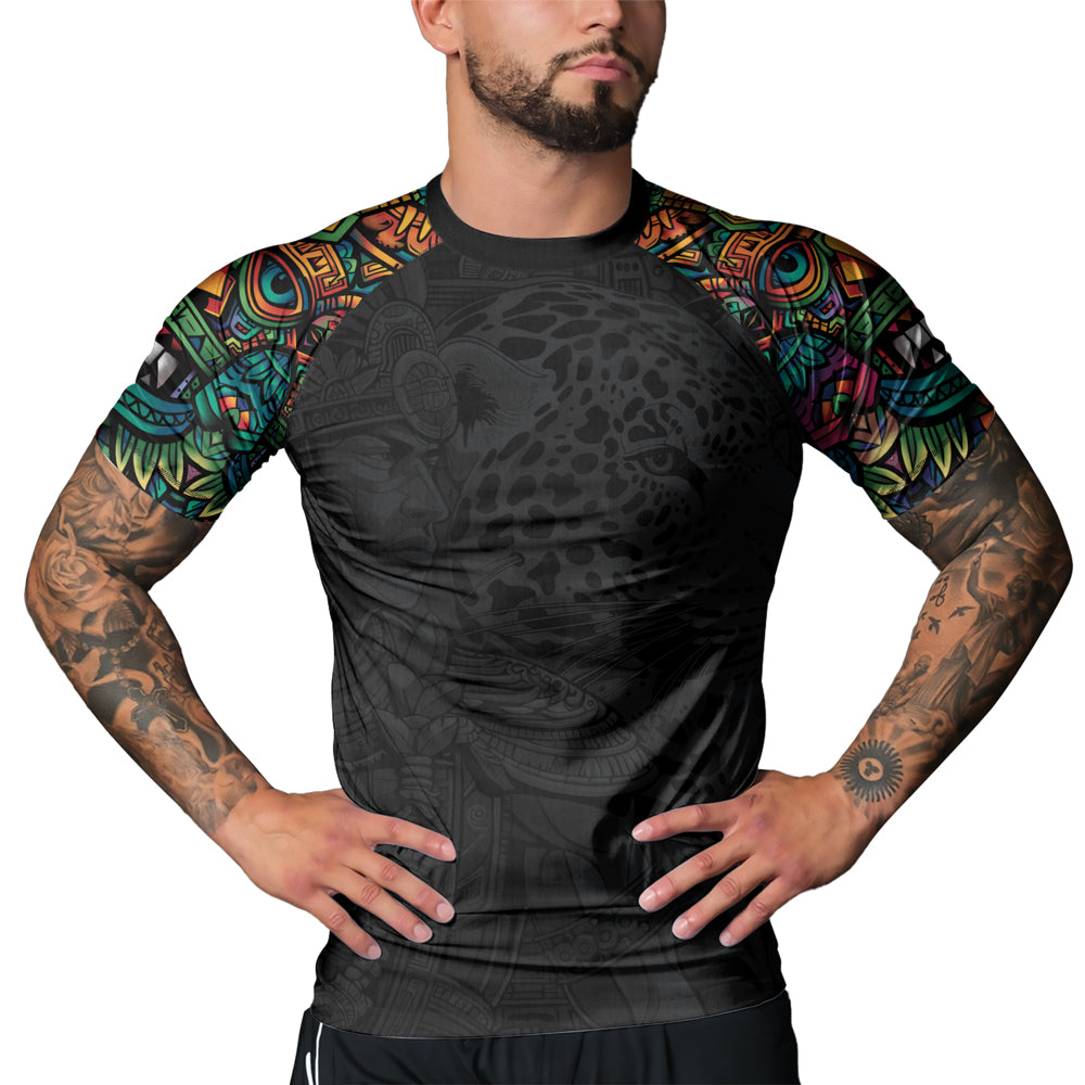 Rashninja Aztec Jaguar Spirit Men's Short Sleeve Rash Guard