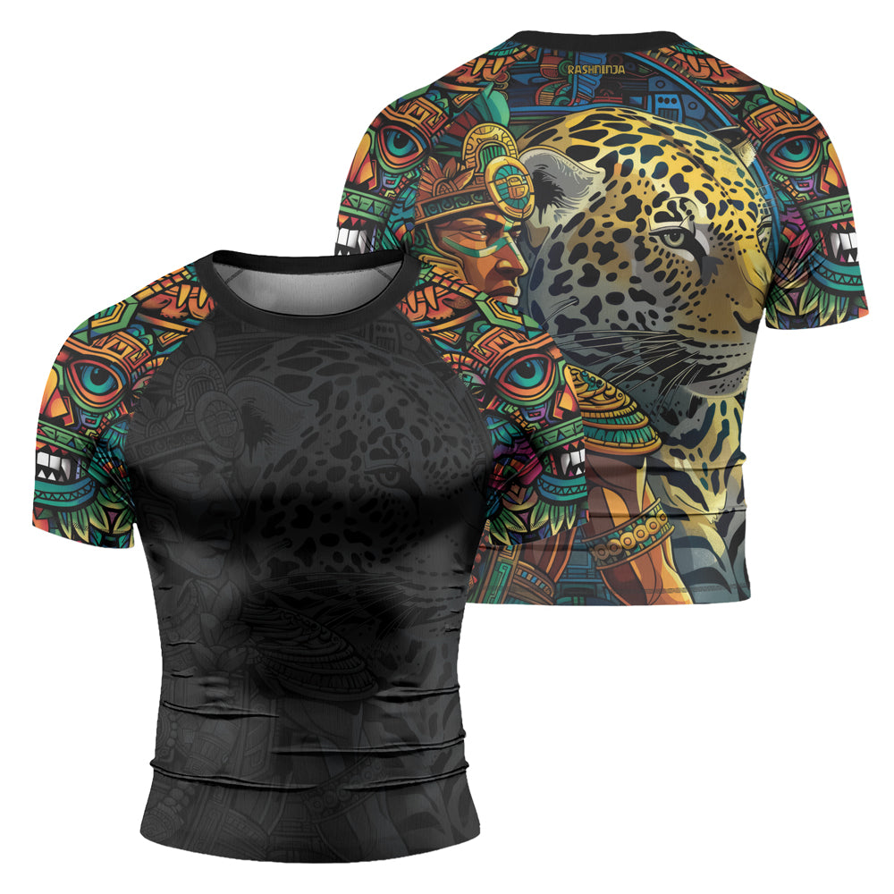 Rashninja Aztec Jaguar Spirit Men's Short Sleeve Rash Guard