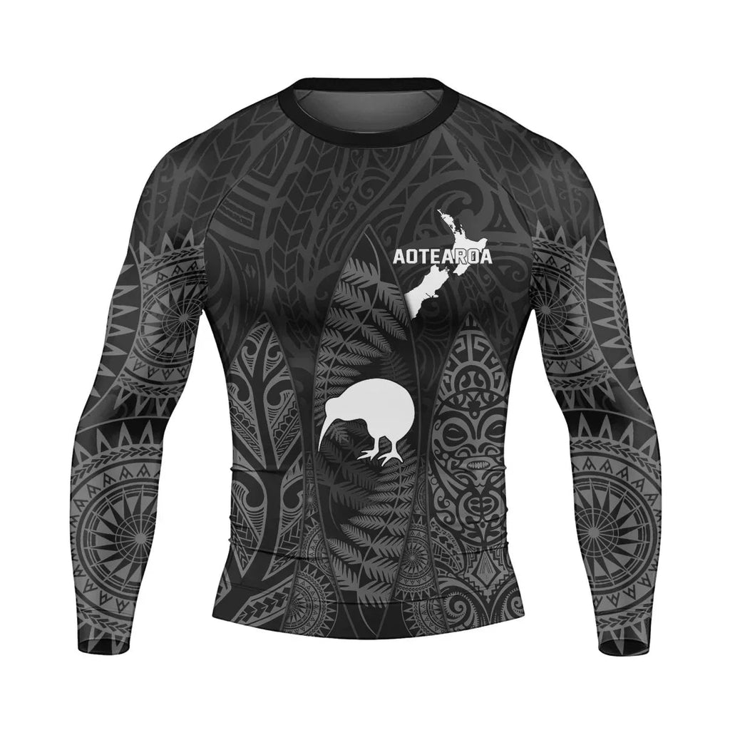 Aotearoa Kiwi Bird Grey Men's Long Sleeve Rash Guard