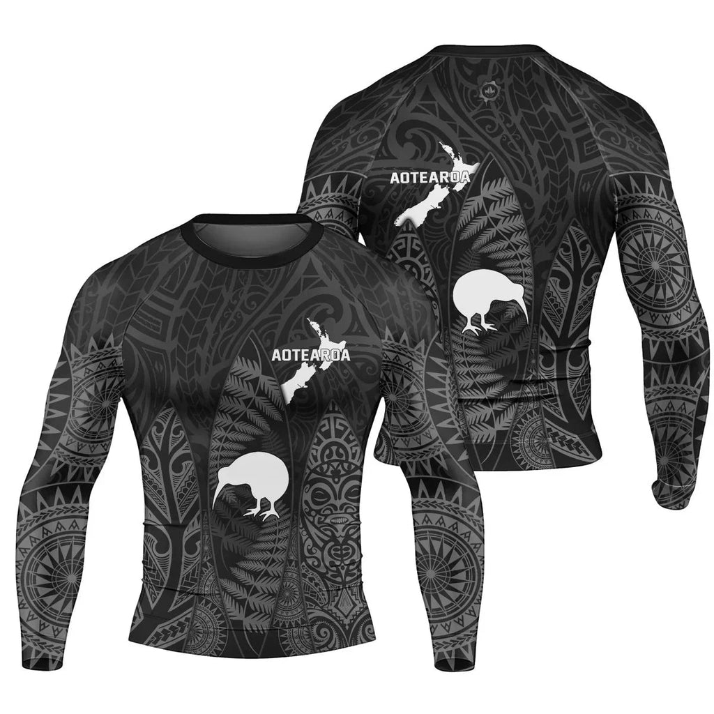 Aotearoa Kiwi Bird Grey Men's Long Sleeve Rash Guard