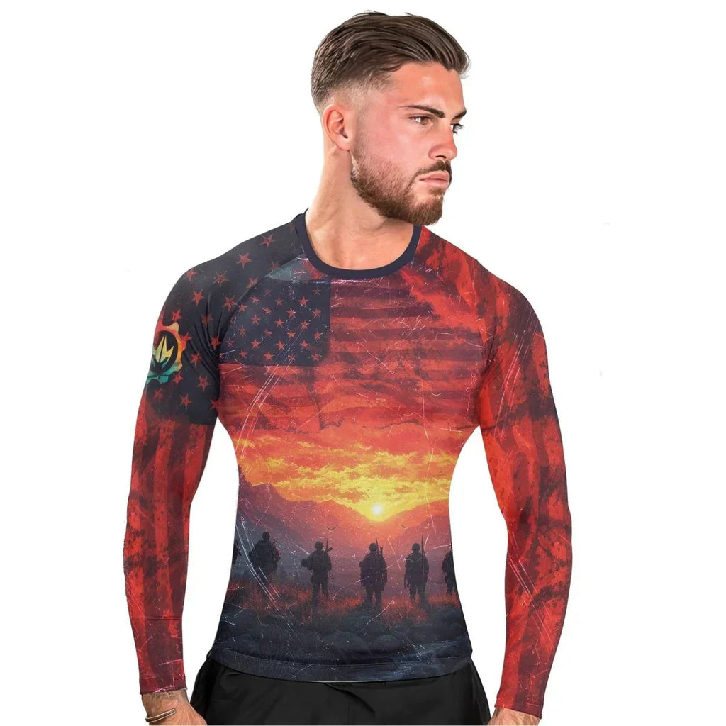 Army American Flag Men's Long Sleeve Rash Guard