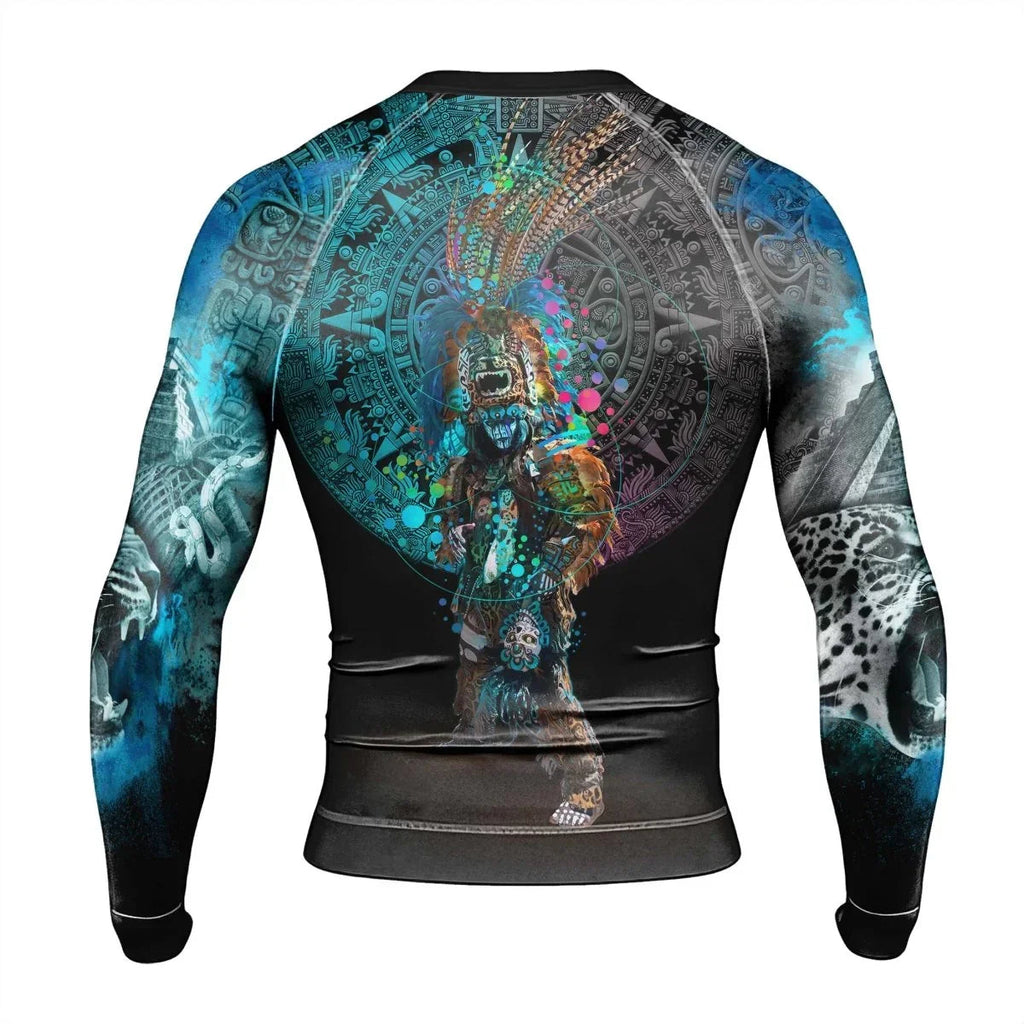 Aztec Jaguar Warrior Men's Long Sleeve Rash Guard