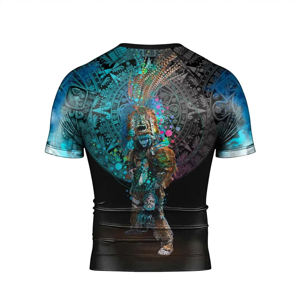 Aztec Jaguar Warrior Men's Short Sleeve Rash Guard