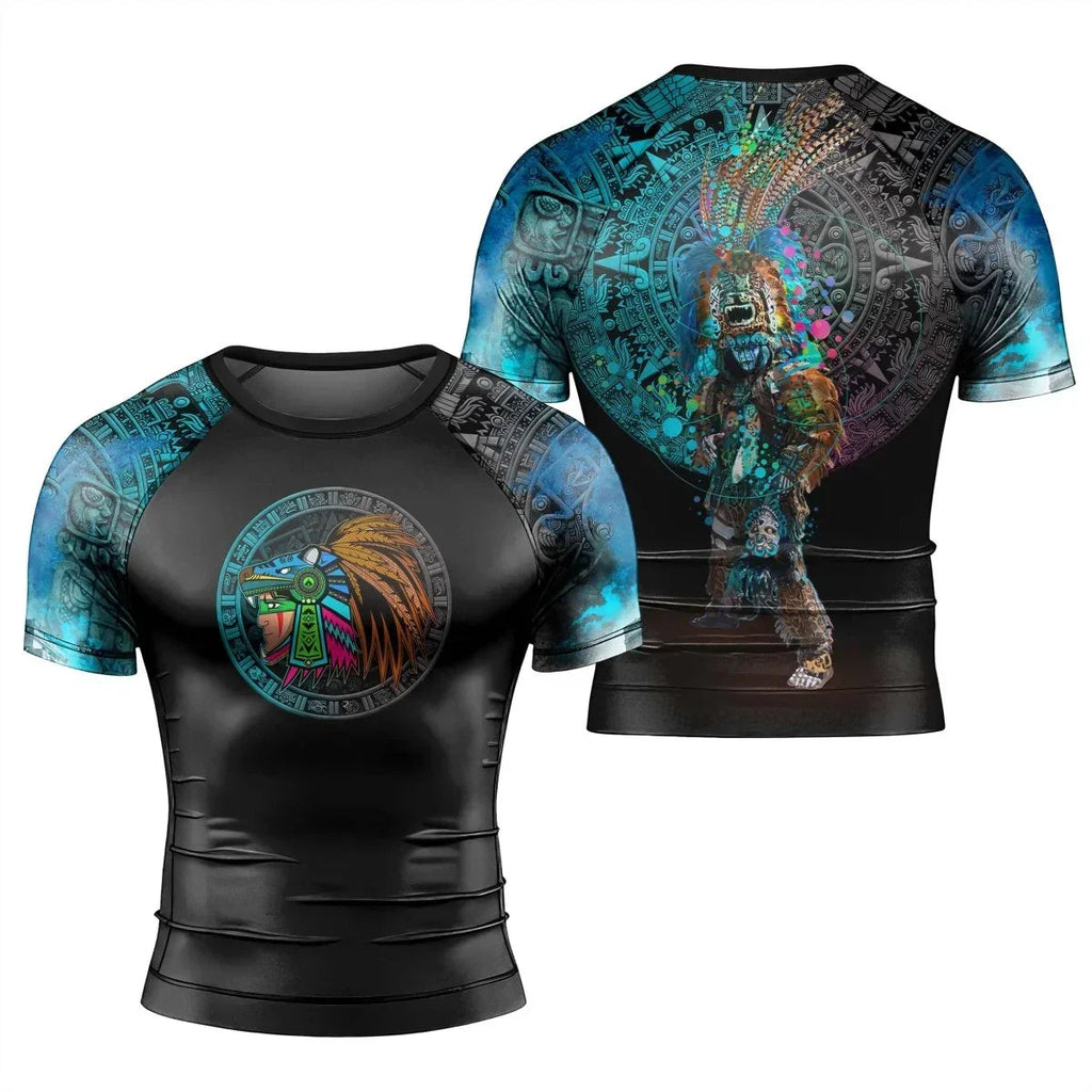 Aztec Jaguar Warrior Men's Short Sleeve Rash Guard