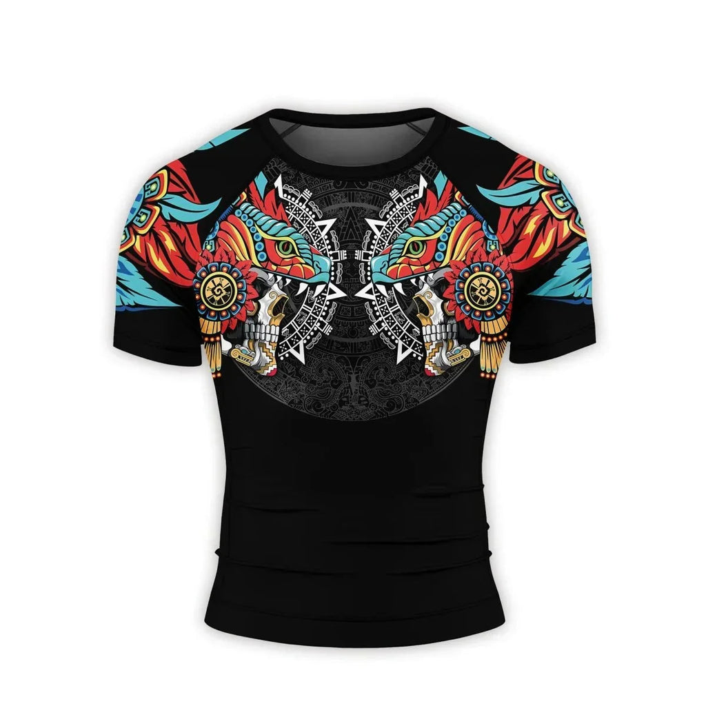 Aztec Serpent Warrior Men's Short Sleeve Rash Guard