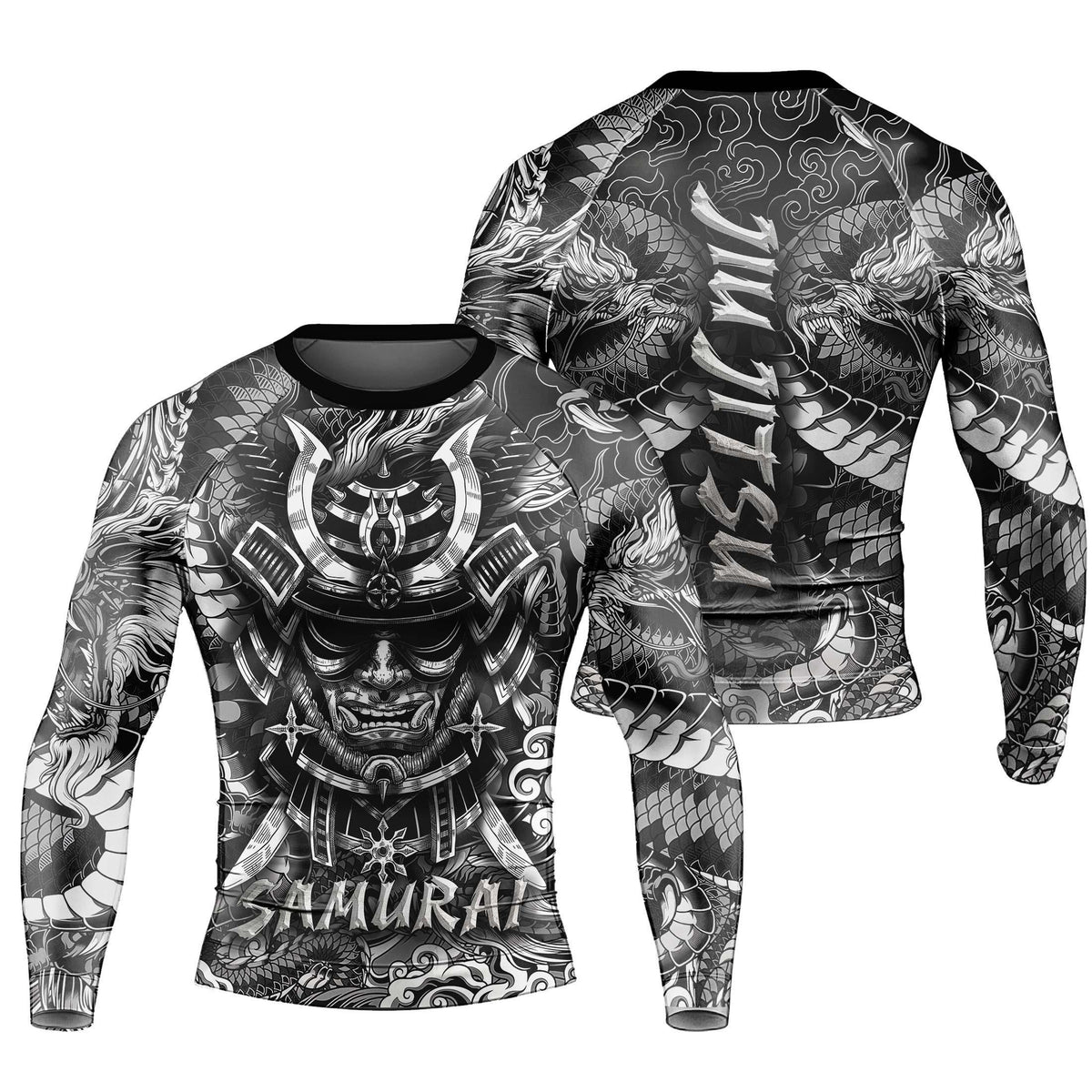 Black Dragon Samurai Men's Long Sleeve Rash Guard