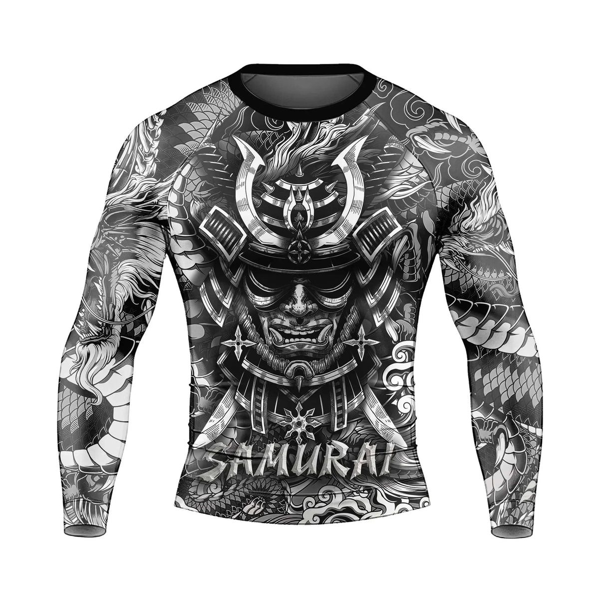 Black Dragon Samurai Men's Long Sleeve Rash Guard