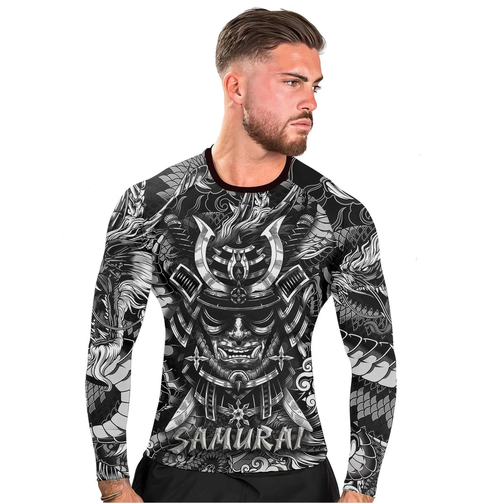 Black Dragon Samurai Men's Long Sleeve Rash Guard