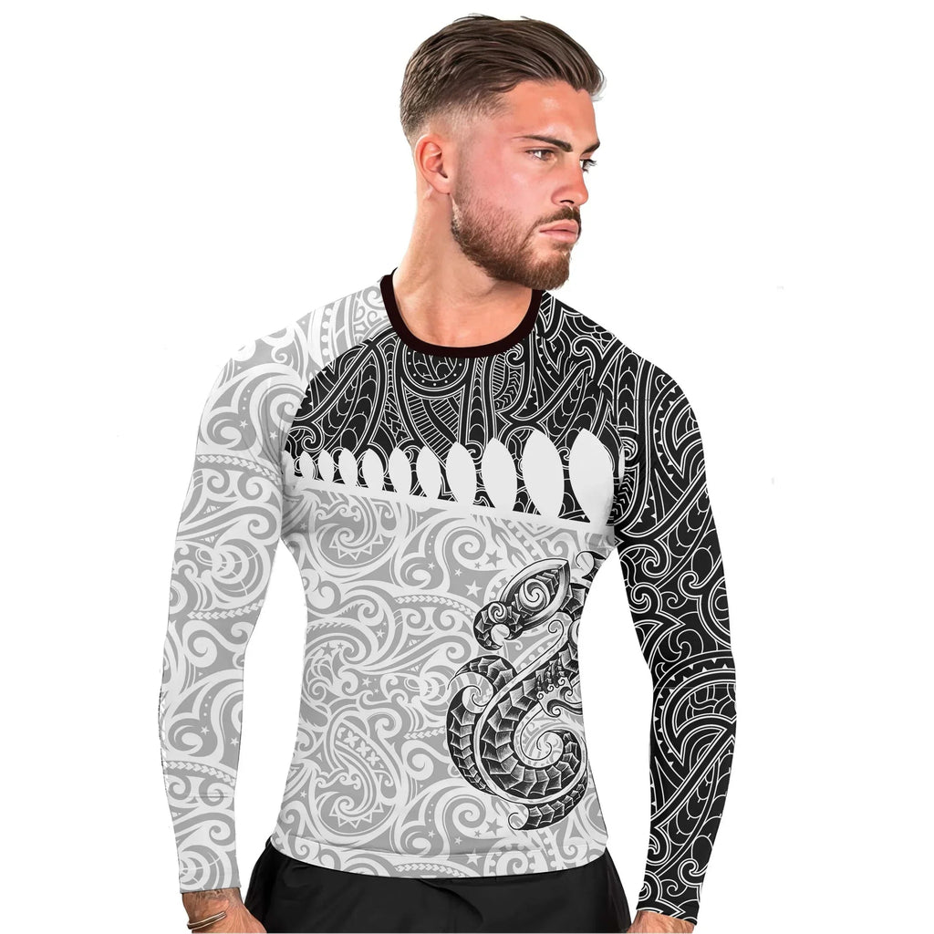 Black Scale Dragon Tattoo Men's Long Sleeve Rash Guard