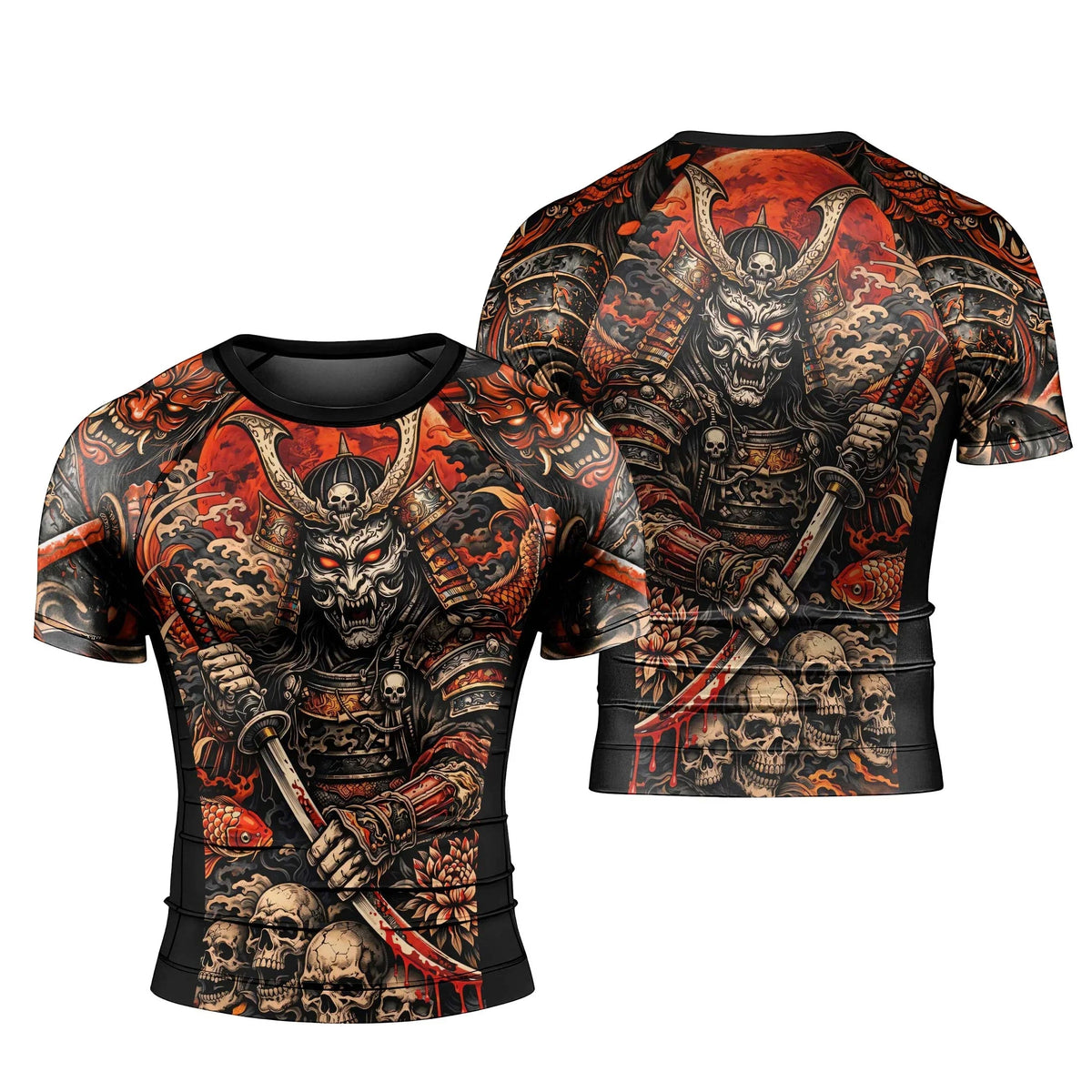 Blood Skull Samurai Men's Short Sleeve Rash Guard