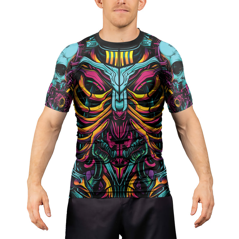 Rashninja Cyber Biomechanic Neon Multi Men's Short Sleeve Rash Guard
