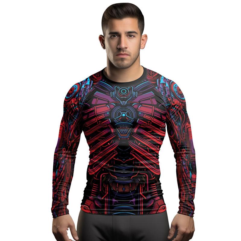 Rashninja Cyber Biomechanic Red Blue Men's Long Sleeve Rash Guard