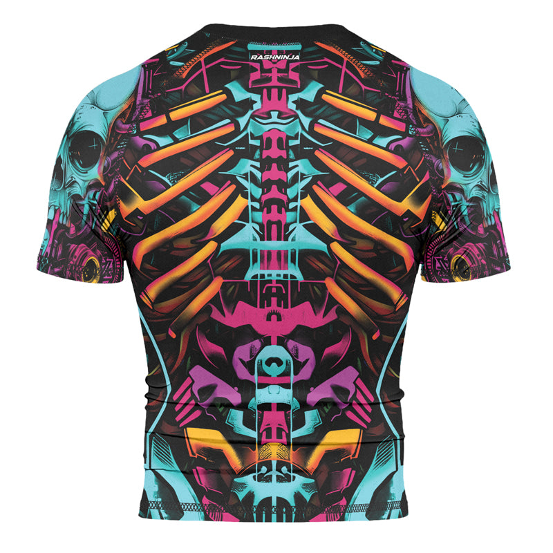 Rashninja Cyber Biomechanic Neon Multi Men's Short Sleeve Rash Guard