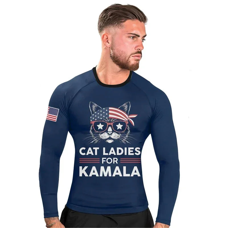 Cat Ladies For Kamala Men's Long Sleeve Rash Guard