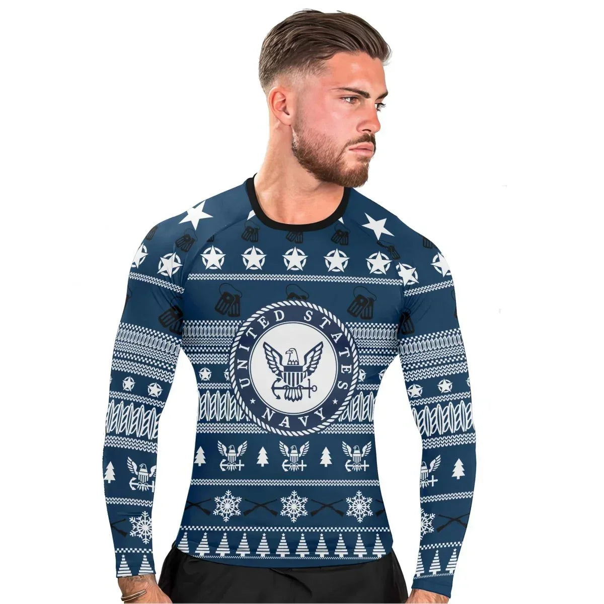 Christmas Navy Men's Long Sleeve Rash Guard