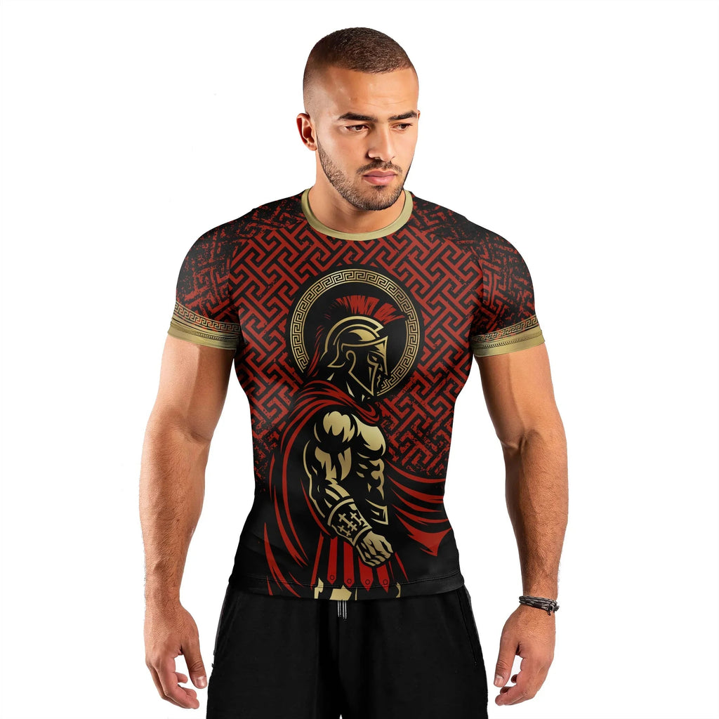 Crimson Spartan Men's Short Sleeve Rash Guard