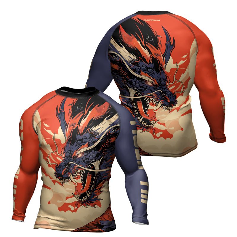 Rashninja Dragon Red Beige Men's Long Sleeve Rash Guard