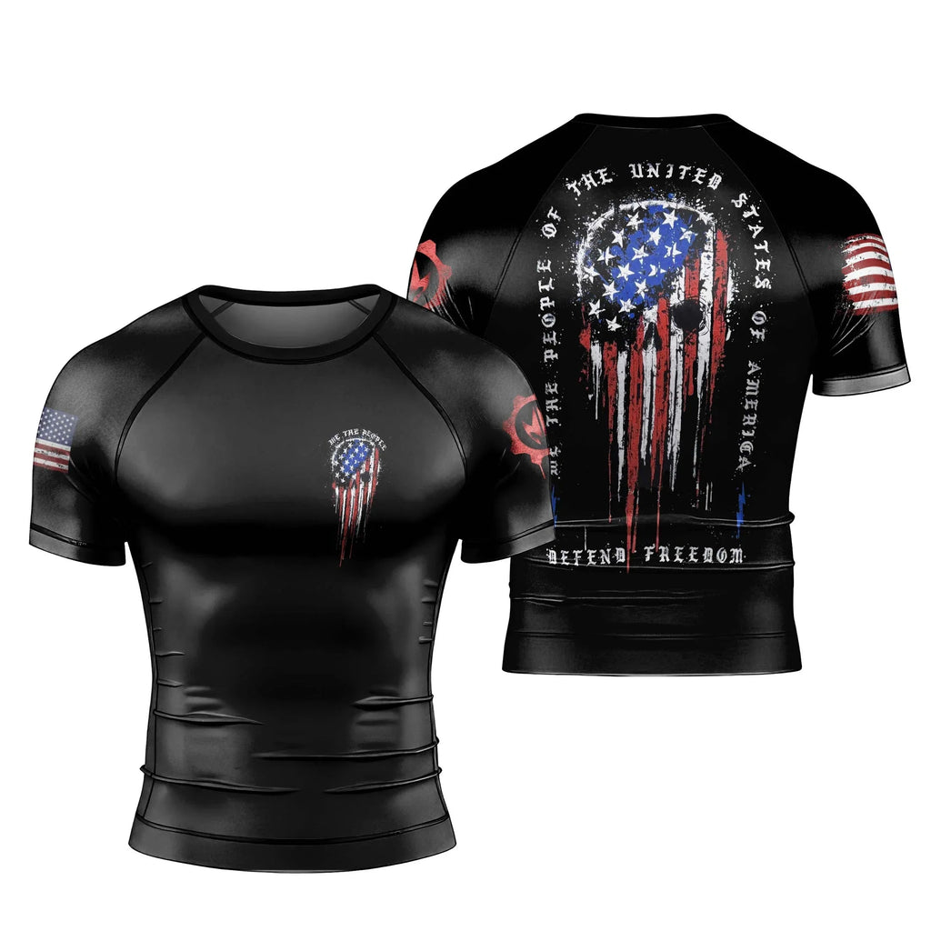 Defend Freedom Skull Men's Short Sleeve Rash Guard