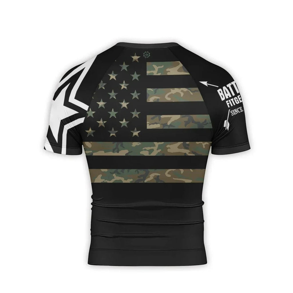 Army Camo Flag Short Sleeve Rash Guard