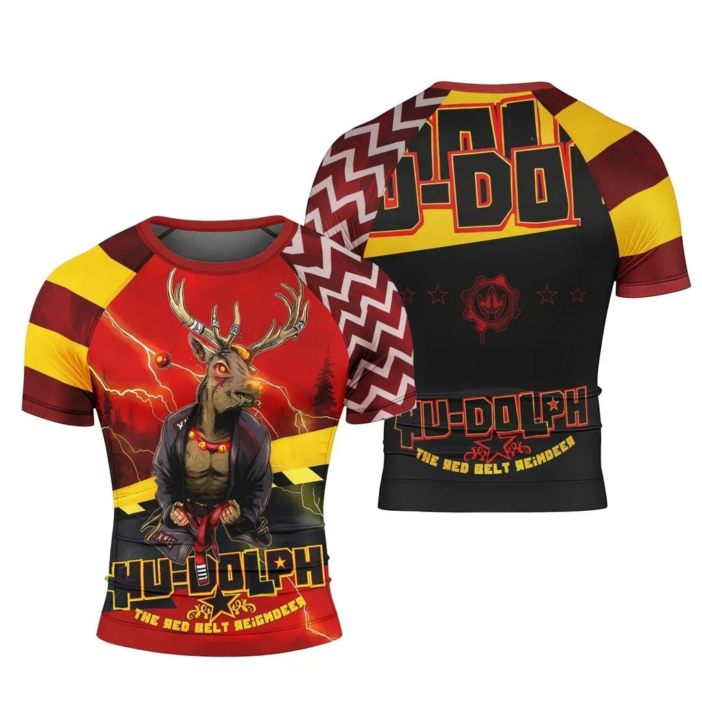 Hudolph The Red Belt Reindeer Short Sleeve Rash Guard