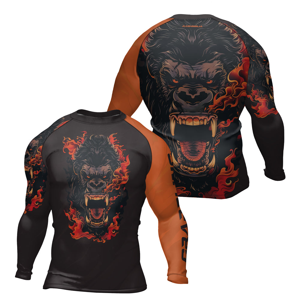 Rashninja Gorilla Flame Guardian Men's Long Sleeve Rash Guard
