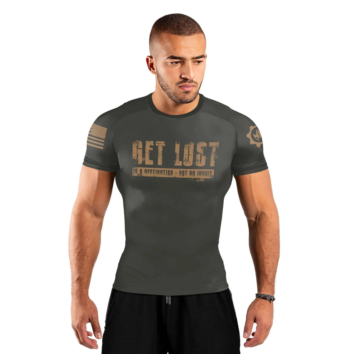 Get Lost Is A Destination Men's Short Sleeve Rash Guard