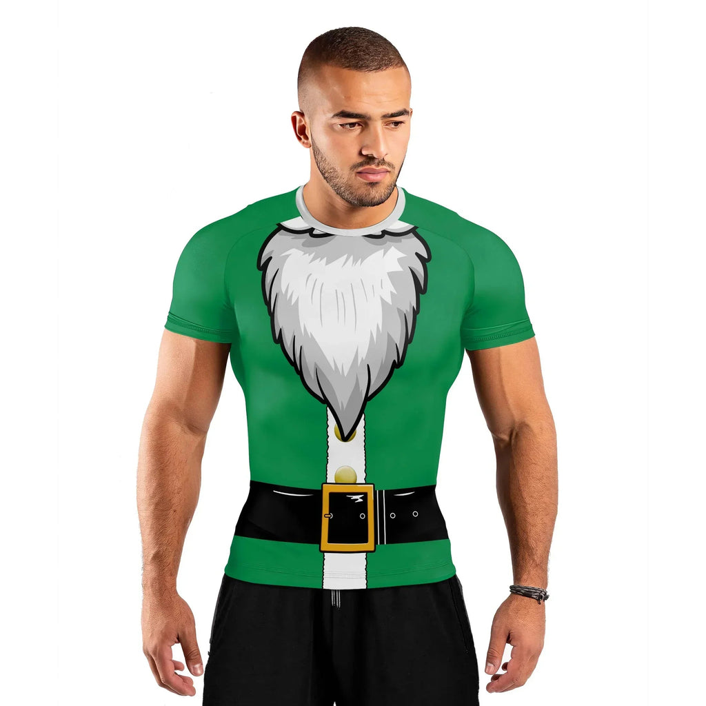 Green Santa Claus Men's Short Sleeve Rash Guard