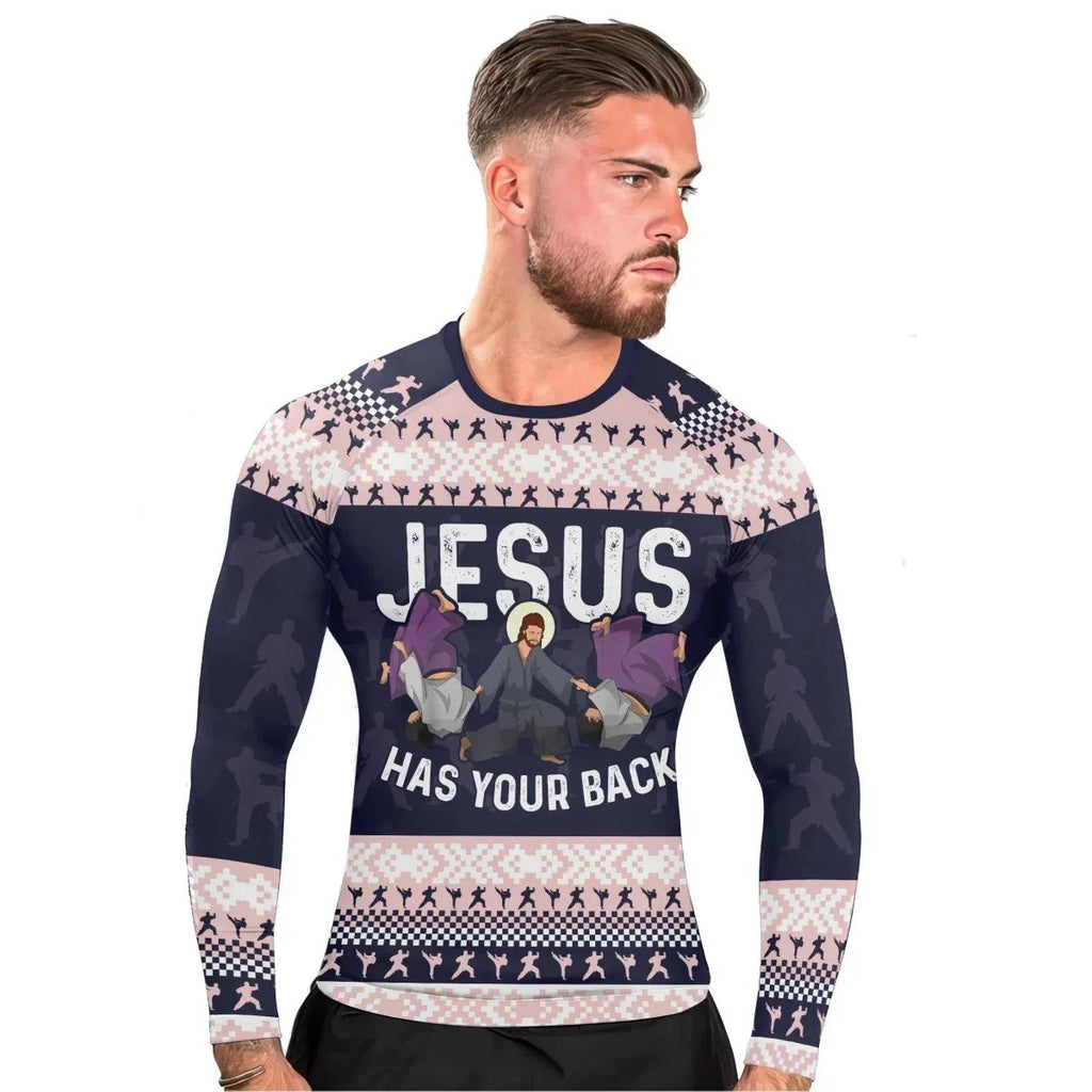 Jesus Has Your Back Men's Long Sleeve Rash Guard