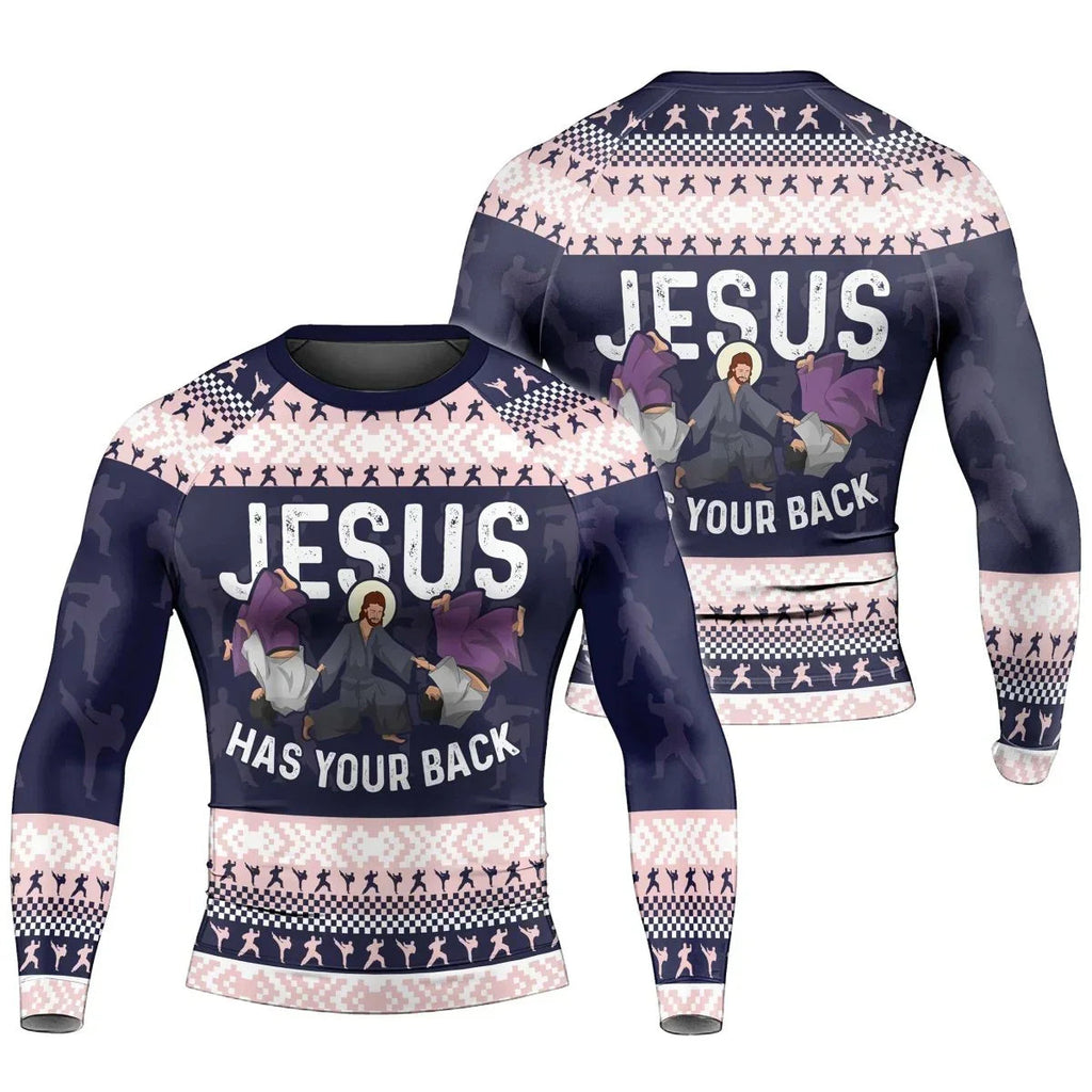 Jesus Has Your Back Men's Long Sleeve Rash Guard